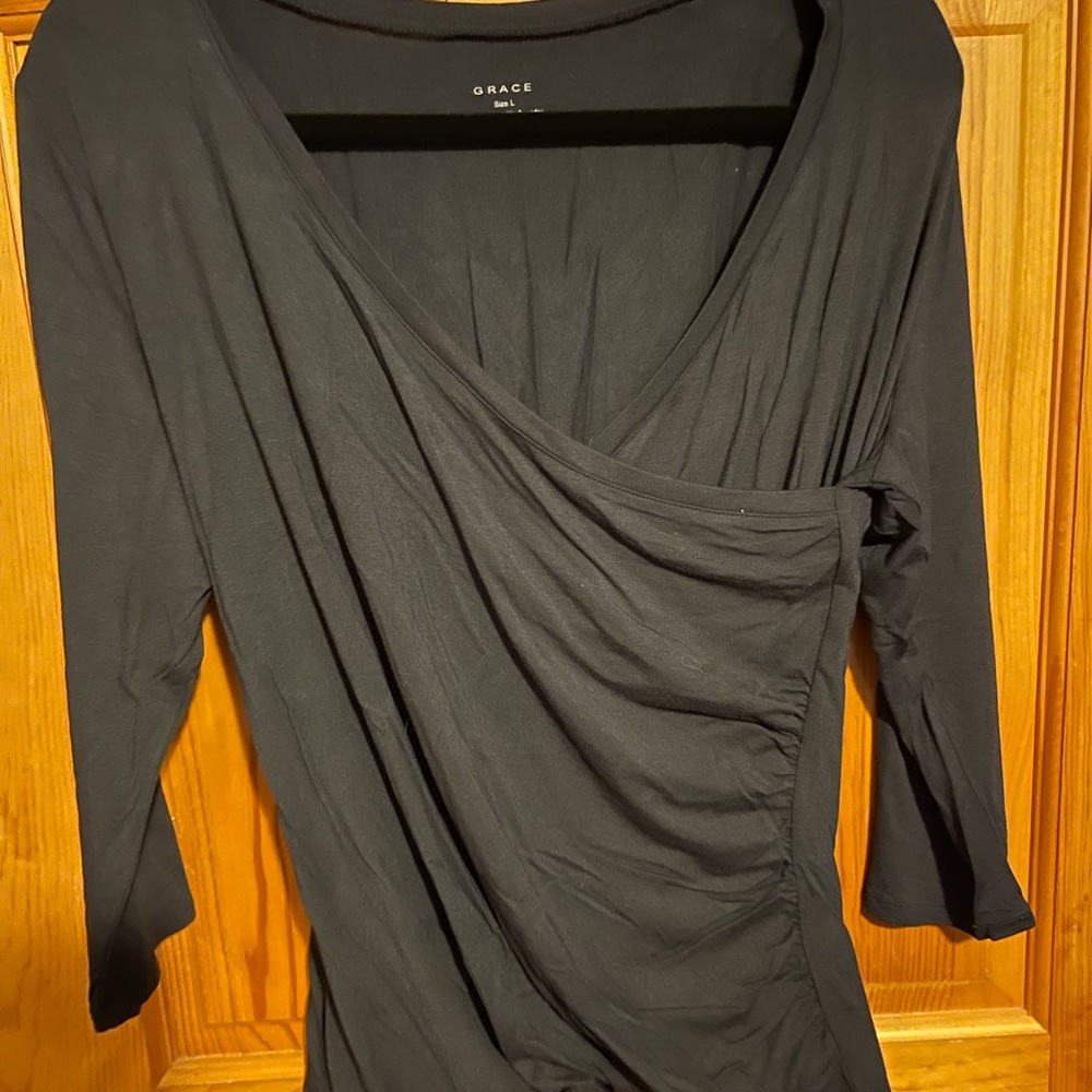 Grace navy blue 3/4 sleeve navy mockwrap top